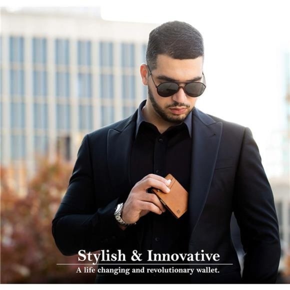 Money Clip Wallet  4.3" x 3.1" x 0.6" Inches, Men Gift, RFID Protection - Picture 3 of 6